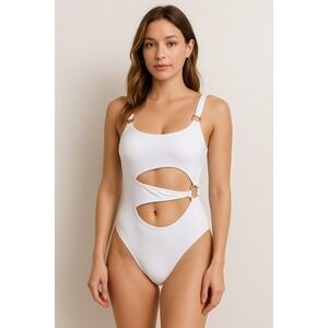 Womens Swimsuit Size S White One Piece Cutout Ring Strap Y2K Hot Girl Summer